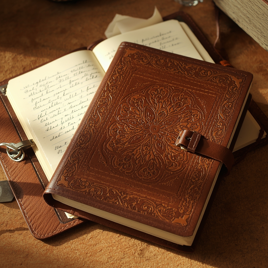 Artisan leather journal with embossed cover